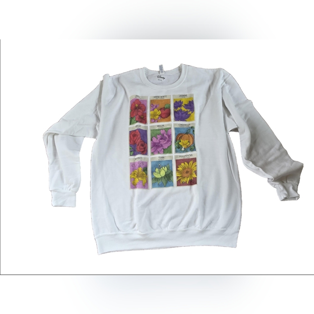 EUC Disney Princess Tiles White Crewneck Sweatshirt Size L